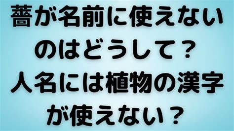 薔 人名|薔←この文字は何故人名に使えないんでしょうか？